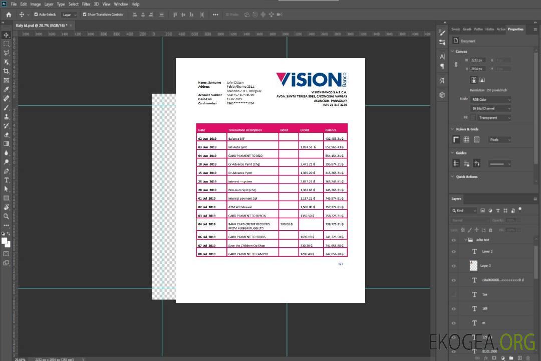 Relevé bancaire Paraguay Vision Banco template Relevé bancaire Paraguay Vision Banco template